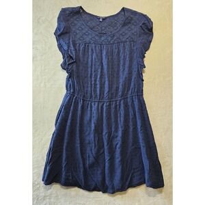 Aeropostale Juniors Navy Blue Swiss Dot Eyelet Dress Size Large L Boho
